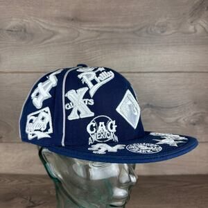 Embroided All Over Navy Blue Hat Mens XL 7 3/4 Blue Fitted Hat Closed Cap J-Head